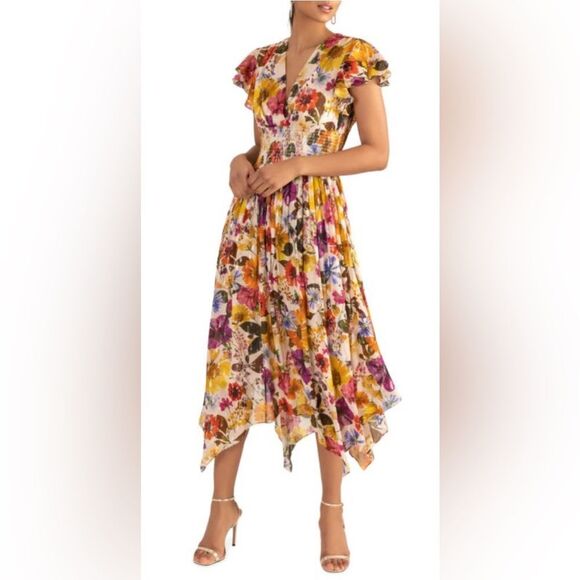 Shoshanna Yellow and Pink Asymmetrical Sundress for Cocktail Events - Picture 1 of 10